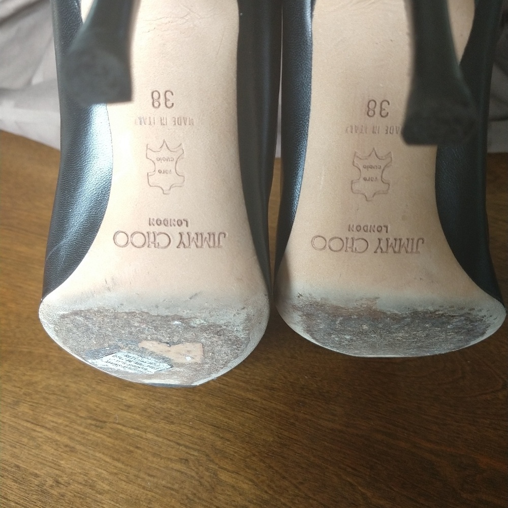 Jimmy Choo High Calf Black Leather Boots Size38